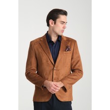 Frappoli Bernando Erkek Tarçın Süet Yaz-Kış 4 Mevsim Slim Fit Spor Blazer Ceket
