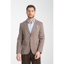 Frappoli Diegos Erkek Lacivert Ekose Slim Fit Mono Yaka Spor Blazer