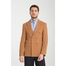 Frappoli Baselna Krv Erkek Kahve Kruvaze 6 Adet Metal Düğmeli 4 Mevsim Spor Blazer Ceket