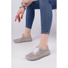 Tarçın Ayakkabı Hakiki Deri Silver Gri Baskı Kadın Deri Casual Ayakkabı TRC162-8004