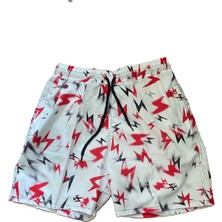 Yıldırım Desenli Beyaz Renk Paraşüt Kumaş Su Tutmayan Yetişkin Deniz Şortu