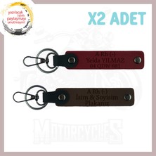 Koyu Kahve-Bordo, Bikerlar Için, Isim Plaka ve A (-) Kan Grubu Yazılı Anlamlı Hediye 2'li Anahtarlık