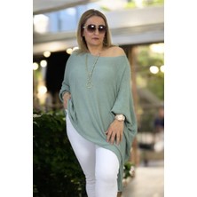 Madonna Yaka Asimetrik Kesim Yırtmaç Detay Cepli Büyük Beden Italyan Merserize Bluz Kazak. 46-58 Beden Uyumlu