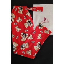 Kırmızı Kumaş Üzerine Ayıcık Desenli Pijama Altı