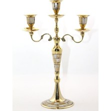 Pirinç Sedefli 3'lü Şamdan Model 1