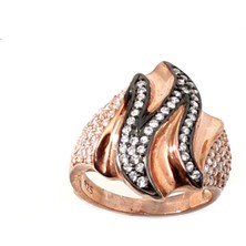 Nusret Takı 925 Ayar Rose Gümüş Zikzak Motifli Taşlı Yüzük