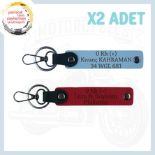 Kırmızı-Gök Mavi, Biker Stiline Özel, Isim Plaka ve 0 + Kan Grubu Yazılı Motorcu 2'li Anahtarlık Set