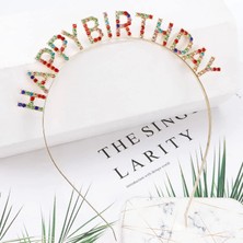 Rengarenk Kristal Taşlı Ekstra Lüks Gümüş Kaplama Happy Birthday Taç 16X17 cm