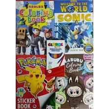 Bundle Island 4 Adet Stickerli Boyama Kitabı ve 12 Li Kuru Boya Kalemi (Roblox/sonic/pocemon/labubu)