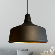 Geniş Siyah Metal Başlık Tekli Avize Salon Mutfak Oturma Odası Hol Otel Cafe Lamba Mağaza Avizeleri