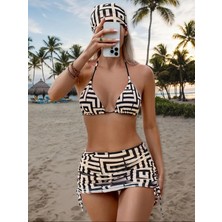 4 Parçalı Geometrik Baskılı Bikini Takımı