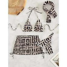 4 Parçalı Geometrik Baskılı Bikini Takımı