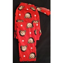 Kırmızı Kumaş Üzerine Panda Ayıcık Desenli Pijama Altı