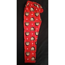 Kırmızı Kumaş Üzerine Panda Ayıcık Desenli Pijama Altı
