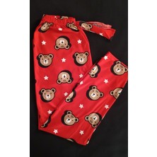 Kırmızı Kumaş Üzerine Panda Ayıcık Desenli Pijama Altı