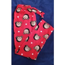 Kırmızı Kumaş Üzerine Panda Ayıcık Desenli Pijama Altı