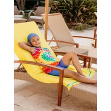 Kız Çocuk Genç Üst , Bone , Tayt 3 Parça Batik Desenli Yarı Tesettür Deniz Havuz Mayo Takımı