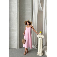 Neşeli Butik Kadın Pembe Ayarlanabilir Askılı Salaş Elbise NBG090