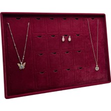 Yerli Üretim Brüksel Model Enine Süet Kumaş Bordo Renk Ayaklı 18 Li Ped Takı Sergileme Tablası