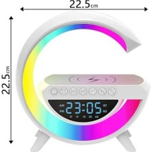 Store Kablosuz Şarj Istasyonu Speaker Özellikli LED Işıklı Fm Radyolu Harika Bluetooth Speaker iPhone Uyumlu ve Samsung Uyumlu Telefon Şarj Standı Bataryalı 22.5cm x 22.5cm B3401 (BT3401)