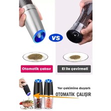 Gravity Otomatik Karabiber Tuz Değirmeni Seramik Bıçaklı Baharat Öğütücü LED Işıklı 5 Kademeli