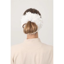 Beyaz Arap Saçı Topuz Tokası Ipli Dolgun Lastikli Tesettür Kadın Toka