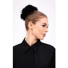 Siyah Arap Saçı Model Topuz Tokası Pamuk Ipli Dolgun Lastikli Tesettür Kadın Toka