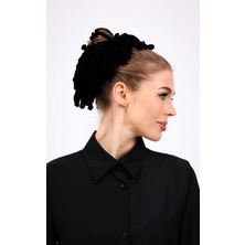 Siyah Kadife Dolgun Topuz Tokası Lastikli Tesettür Kadın Toka