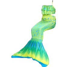 Kız Çocuk Deniz Kızı Mermaid Fırfırlı  Bikini / Mayo 3 Parçalı Takım Pembe Renk Geçişli Konsept