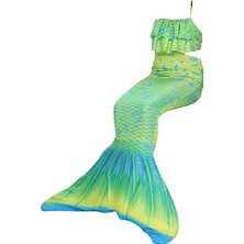 Kız Çocuk Deniz Kızı Mermaid Fırfırlı  Bikini / Mayo 3 Parçalı Takım Pembe Renk Geçişli Konsept