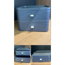 Teknotrust Gri 2 Katlı Çekmece Masa Üstü Organizer Makyaj Takı Kutusu Aksesuar Düzenleyici Toparlayıcı