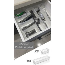 10'lu Modüler Set Kaşıklık Çekmece Içi Düzenleyici Çatal Kaşık Bıçak Düzenleme Organizeri Şeffaf