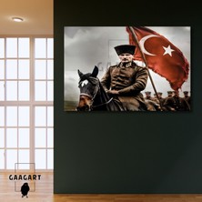 Tekli Yatay Kanvas Duvar Tablosu At Üzerinde Atatürk