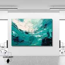 Tekli Yatay Kanvas Duvar Tablosu Soyut Turkuaz Yağlı Boya Deseni