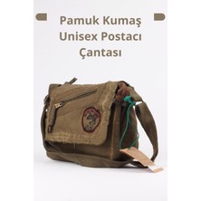 Pamuk Kumaş Postacı Omuz Çantası Unisex, Vintage Tasarım, Fermuarlı Kapak
