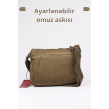 Pamuk Kumaş Postacı Omuz Çantası Unisex, Vintage Tasarım, Fermuarlı Kapak