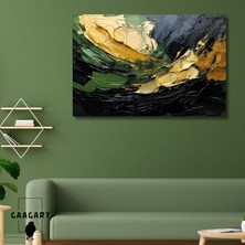Tekli Yatay Kanvas Duvar Tablosu Soyut Haki  Gold Yağlı Boya Deseni