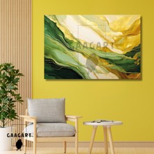 Tekli Yatay Kanvas Duvar Tablosu Soyut Yeşil Gold Mermer Deseni