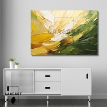 Tekli Yatay Kanvas Duvar Tablosu Soyut Gold Haki Yağlı Boya Deseni