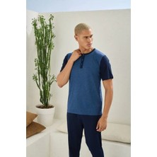 Erkek 2205 Erkek  Battal Midi Yaka Pijama Takım