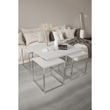 Home Plus Mobilya 5'li Orta Sehpa Gümüş Ayak 10mm Glossmax MDF Membran