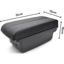 Peugeot 206 1998-2016 Usbli Vidasız Kol Dayama Kolçak Usb+Çift Açılır Siyah Dikişli