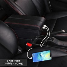 Peugeot 206 1998-2016 Usbli Vidasız Kol Dayama Kolçak Usb+Çift Açılır Siyah Dikişli