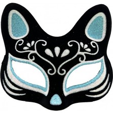 Siyah Süet Gümüş Mavi Simli Kedi Maskesi