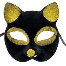 Siyah Renk Gold Simli Kedi Maskesi