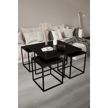 Home Plus Mobilya 4+1 Siyah Kaplama Siyah Ayna Orta Sehpa