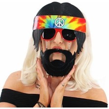 Siyah Saçlı Bandana Hippi Parti Gözlüğü