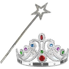 Gümüş Metalize Prenses Tacı ve Yıldız Asası