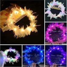 LED Işıklı Rgb 3 Fonksiyonlu Otrişli Parti Tacı Beyaz Renk