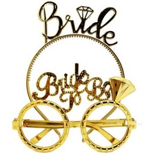 Bride Yazılı Taç ve Bride To Be Yazılı Gözlük Seti Altın Renk